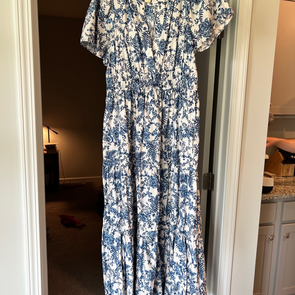Maeve Floral Blue and White Maxi Dress